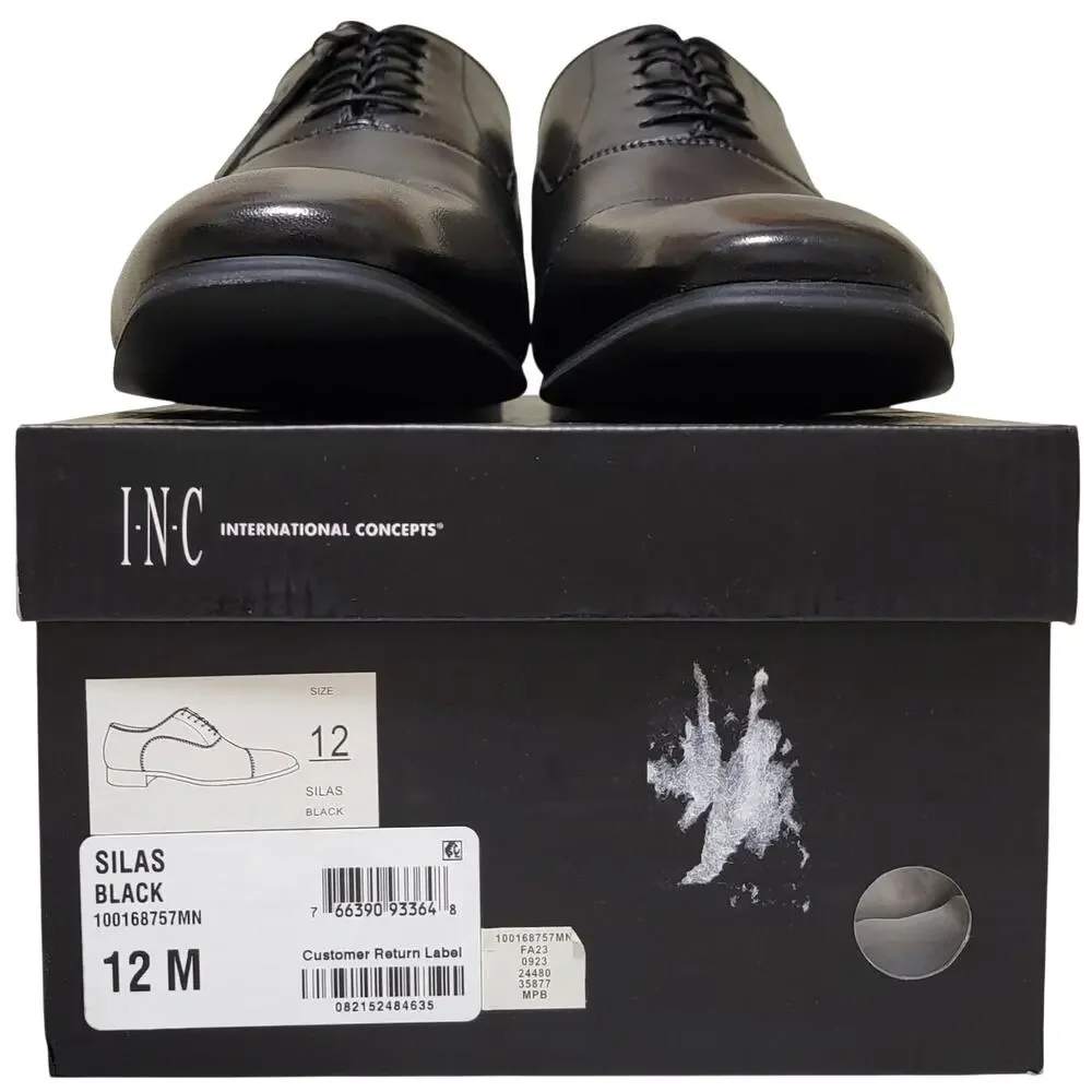 INC INTL Concepts Men Silas Cap Toe Dress Oxfords Size US 12M Black Leather